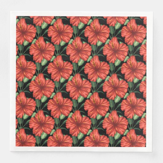 シームレスパターン熱帯赤い花の緑葉の花 (正面)