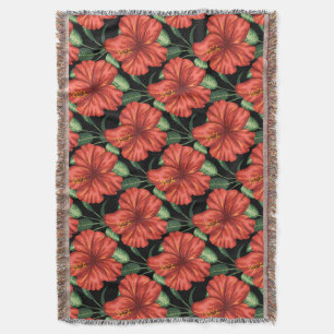 シームレスパターン熱帯赤い花の緑葉の花 スローブランケット
