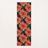 シームレスパターン熱帯赤い花の緑葉の花 ヨガマット (正面)
