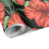 シームレスパターン熱帯赤い花の緑葉の花 ラッピングペーパー (ロールコーナー)
