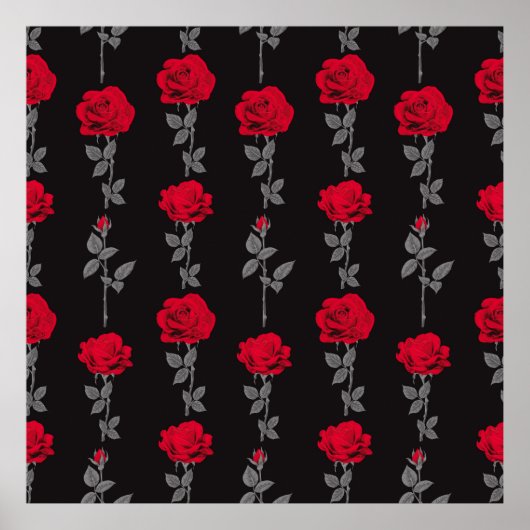 シームレスパターン赤いバラの花ヴィンテージ抽象芸術 ポスター (正面)