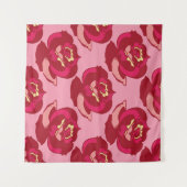 シームレスパターン金ゴールドバーガンディバラヴィンテージの美 タペストリー (正面(横))