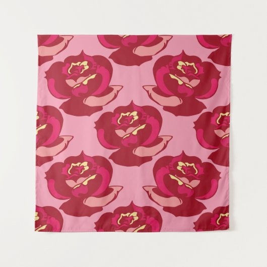 シームレスパターン金ゴールドバーガンディバラヴィンテージの美 タペストリー (正面)