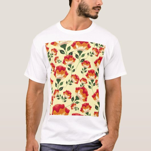 シームレスパターン、カラフル花飾り。 Tシャツ (正面)