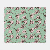 シームレスパターン、春の木の花芽 フリースブランケット (正面(横))