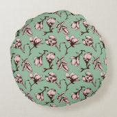 シームレスパターン、春の木の花芽 ラウンドクッション (裏面)
