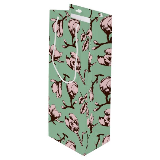 シームレスパターン、春の木の花芽 ワインギフトバッグ (正面アングル)