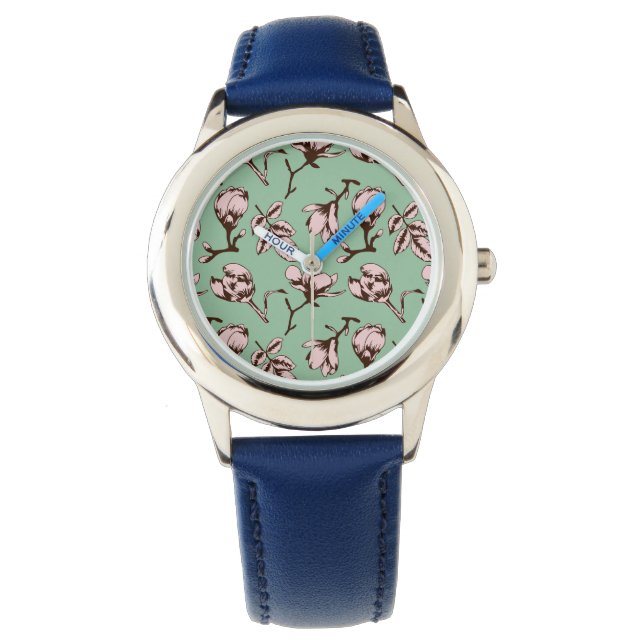 シームレスパターン、春の木の花芽 腕時計 (正面)