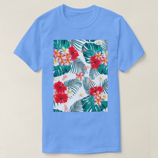 シームレスパターンfrangipani hibiscus花モンスト tシャツ (デザイン正面)