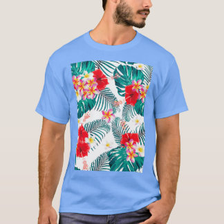 シームレスパターンfrangipani hibiscus花モンスト tシャツ
