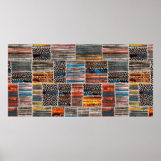 シームレスパッチワークコラージミックスキルトパターンプリント ポスター (正面)