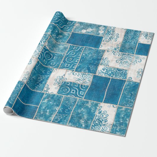 シームレスパッチワークコラージミックスキルトパターンプリント ラッピングペーパー (アンロールド)