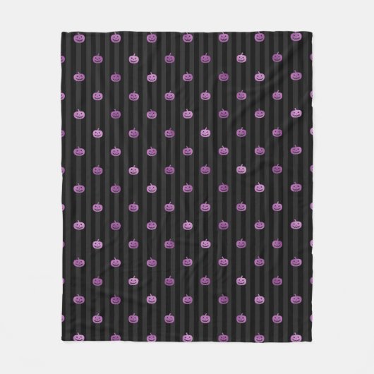 シームレスパープルフォイルカボチャストライプ&ハロウィーン フリースブランケット (正面)