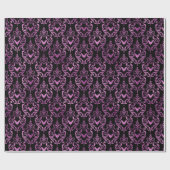 シームレスパープル&ブラックフォイルこうもりダマスクハロウィーン ラッピングペーパー (フラット)