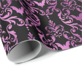 シームレスパープル&ブラックフォイルこうもりダマスクハロウィーン ラッピングペーパー (ロールコーナー)
