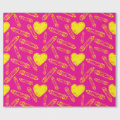 シームレスピンクのラッピング紙とハート鉛筆 ラッピングペーパー (フラット)