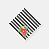 シームレスピンクの花フローラストライプの白黒 スタンダードカクテルナプキン (角)