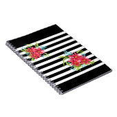 シームレスピンクの花フローラストライプの白黒 ノートブック (右側)