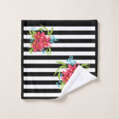 シームレスピンクの花フローラストライプの白黒 バスタオルセット (ウォッシュタオル)