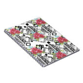 シームレスピンクの花フローラ装飾用ブラックwhit ノートブック (右側)