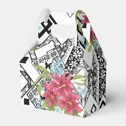 シームレスピンクの花フローラ装飾用ブラックwhit フェイバーボックス (正面サイド)