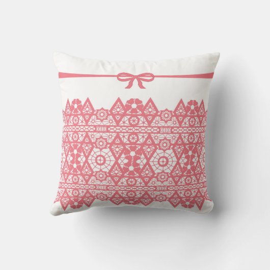 シームレスピンクレースのようレースのロマンチックな弓の白いパターン クッション (裏面)