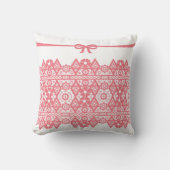 シームレスピンクレースのようレースのロマンチックな弓の白いパターン クッション (正面)