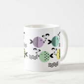 シームレスフィッシュ抽象芸術スカンジナビア海モダン産 コーヒーマグカップ (正面右)