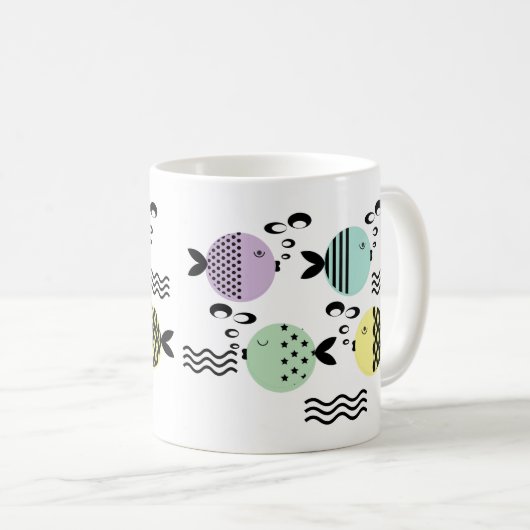 シームレスフィッシュ抽象芸術スカンジナビア海モダン産 コーヒーマグカップ (正面右)
