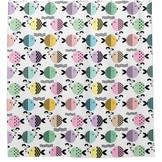 シームレスフィッシュ抽象芸術スカンジナビア海モダン産 シャワーカーテン (正面)