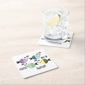 シームレスフィッシュ抽象芸術スカンジナビア海モダン産 スクエアペーパーコースター (インサイチュ)