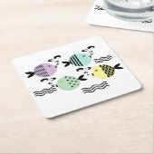 シームレスフィッシュ抽象芸術スカンジナビア海モダン産 スクエアペーパーコースター (アングル)