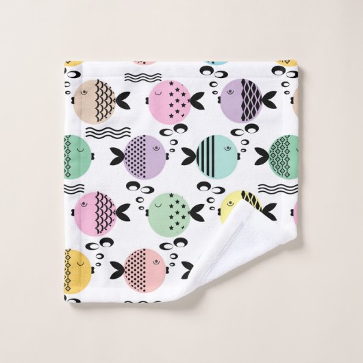 シームレスフィッシュ抽象芸術スカンジナビア海モダン産 バスタオルセット (ウォッシュタオル)