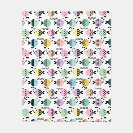 シームレスフィッシュ抽象芸術スカンジナビア海モダン産 フリースブランケット (正面)