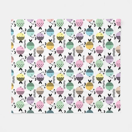 シームレスフィッシュ抽象芸術スカンジナビア海モダン産 フリースブランケット (正面(横))