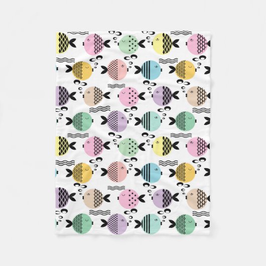 シームレスフィッシュ抽象芸術スカンジナビア海モダン産 フリースブランケット (正面)