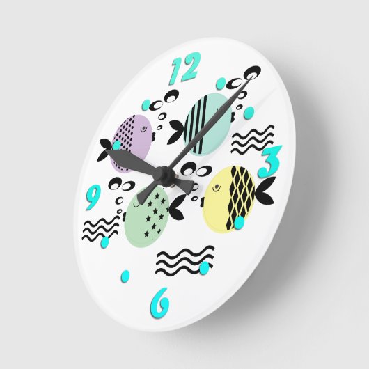 シームレスフィッシュ抽象芸術スカンジナビア海モダン産 ラウンド壁時計 (傾斜)