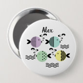 シームレスフィッシュ抽象芸術スカンジナビア海モダン産 缶バッジ (正面&裏面)