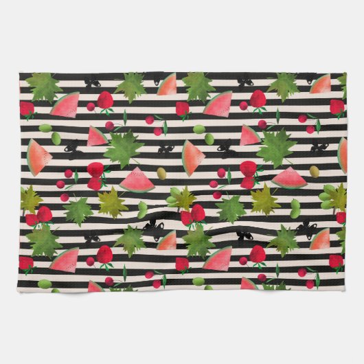 シームレスフレッシュフルーツベリー水の色の漫画C キッチンタオル (横)