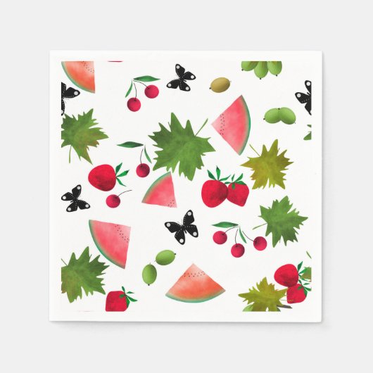 シームレスフレッシュフルーツベリー水の色の漫画C スタンダードカクテルナプキン (正面)