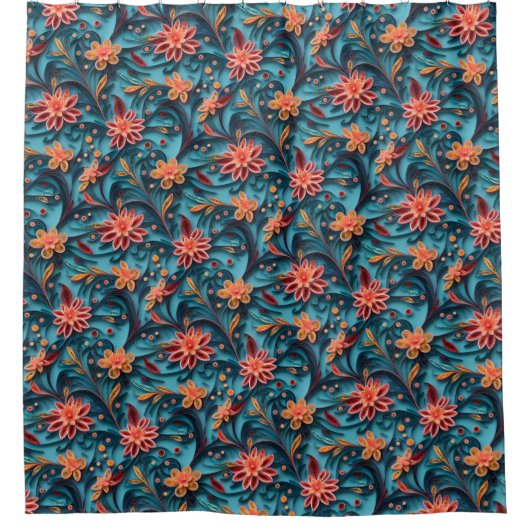 シームレスフローラ紙パターンシャワーカーテン シャワーカーテン (正面)