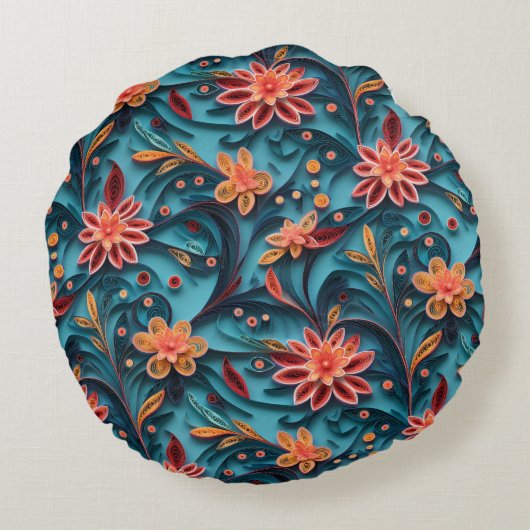 シームレスフローラ紙パターン丸枕 ラウンドクッション (裏面)