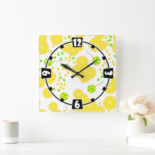 シームレスブライトレモンスライスキャンディ棒つきキャンデー甘い スクエア壁時計 (ホーム)