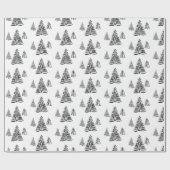 シームレスブラック&ホワイトクリスマスツリー ラッピングペーパー (フラット)