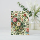 シームレスボタニカルフローラルパターン シーズンポストカード (スタンド正面)