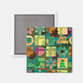 シームレスメリークリスマススノーフレークダークグリーンコロ マグネット (正面/裏面)