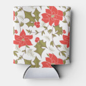 シームレスメリークリスマスレッドポインセチア緑のユーオン 缶クーラー (正面)