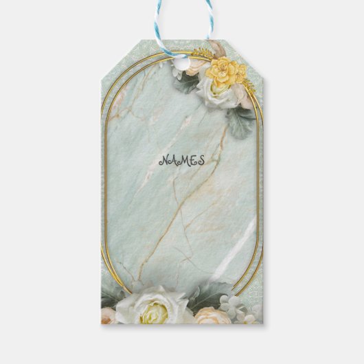 シームレスライトグリーン、イエロー&ホワイトマンダラ ギフトタグ (正面)