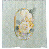 シームレスライトグリーン、イエロー&ホワイトマンダラ シャワーカーテン (正面)