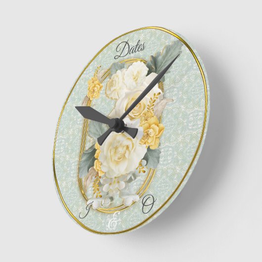 シームレスライトグリーン、イエロー&ホワイトマンダラ ラウンド壁時計 (傾斜)